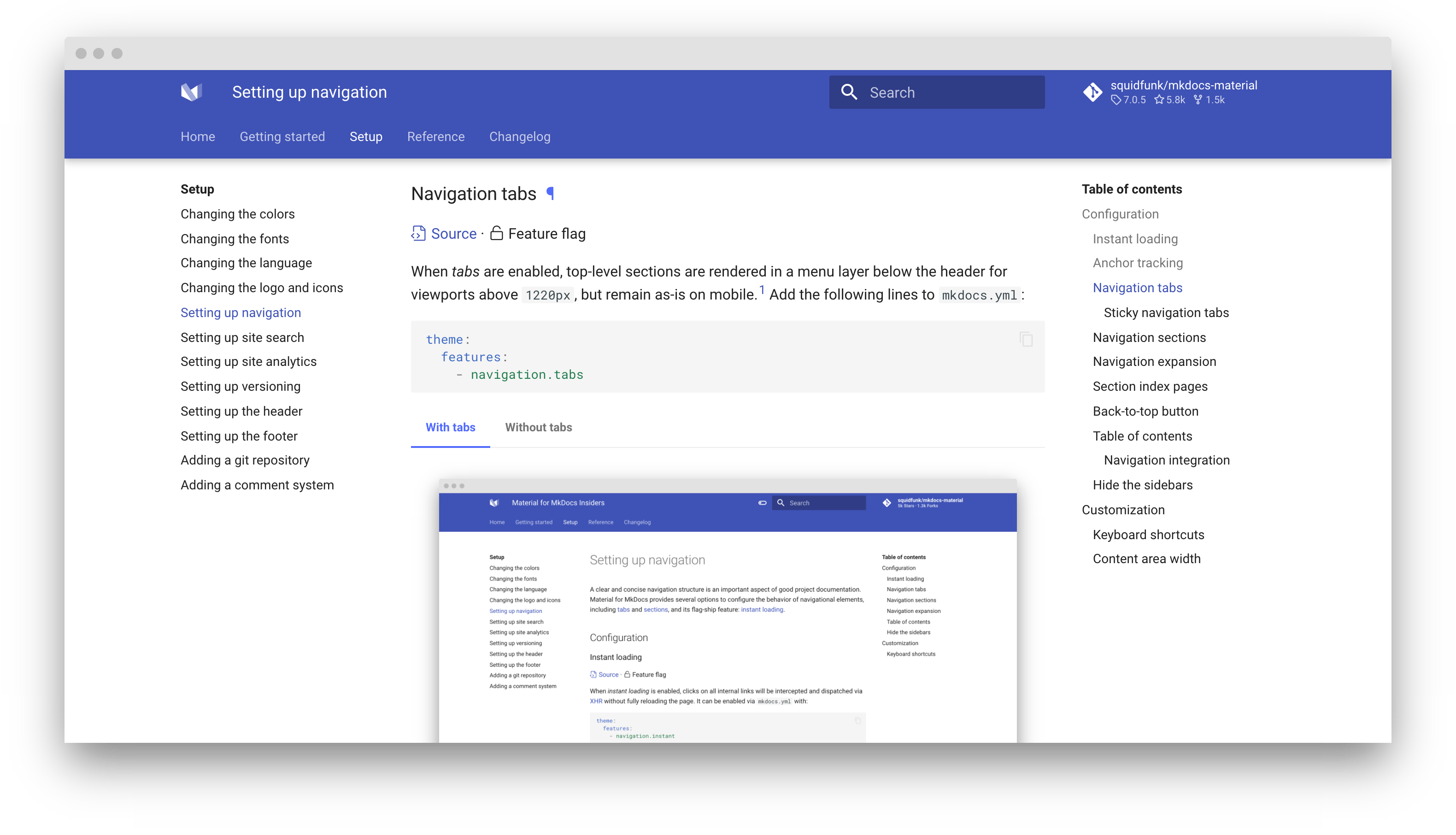 Sticky navigation tabs enabled